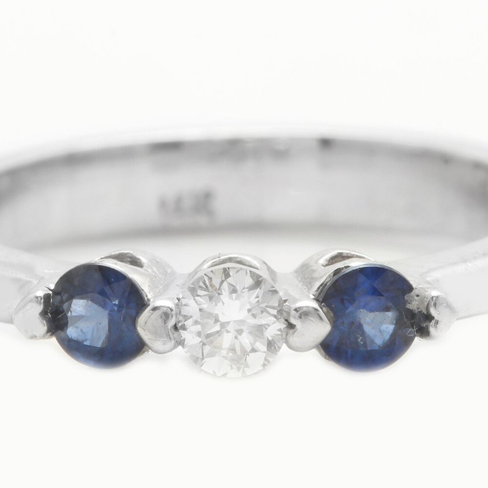 0.40 Carat Natural Blue Sapphire DIAMONDS in 14K Solid White Gold Woman Ring